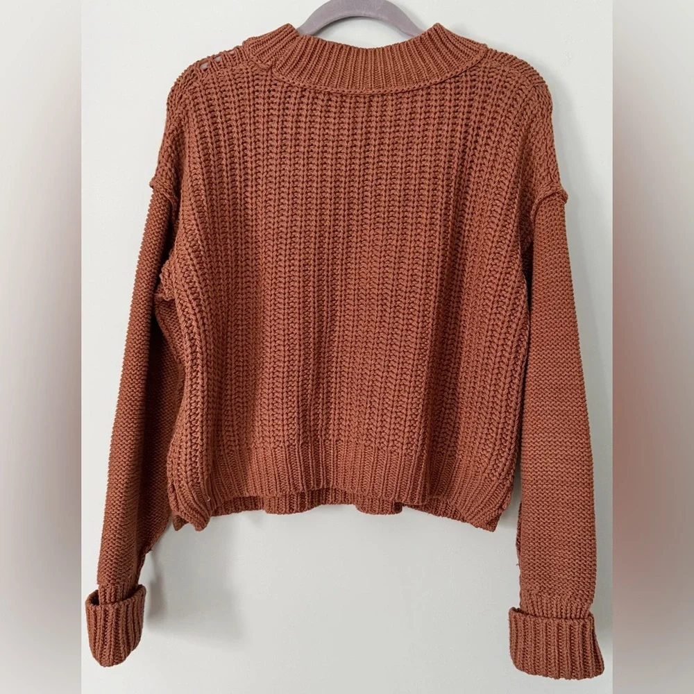 Free People Bell Song‎ Crewneck Chunky Knit Sweater Brown Cotton Blend Medium